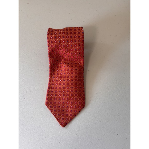 Tommy Hilfiger Other - Tommy Hilfiger Silk Tie Orange & Navy‎ With White & Navy Geometric Print